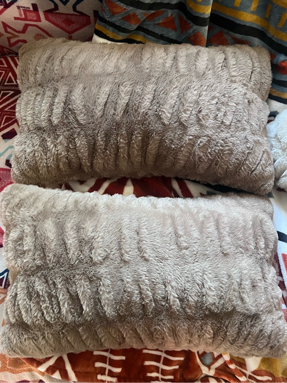 LOLA blankets Cozy Faux Fur Lumbar Pillows - 2 Pair in Taupe
